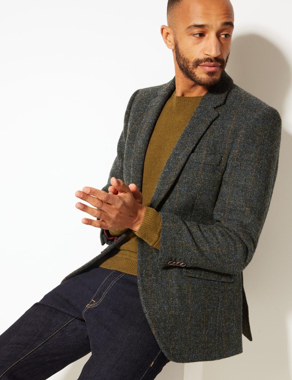 Navy harris tweed jacket top