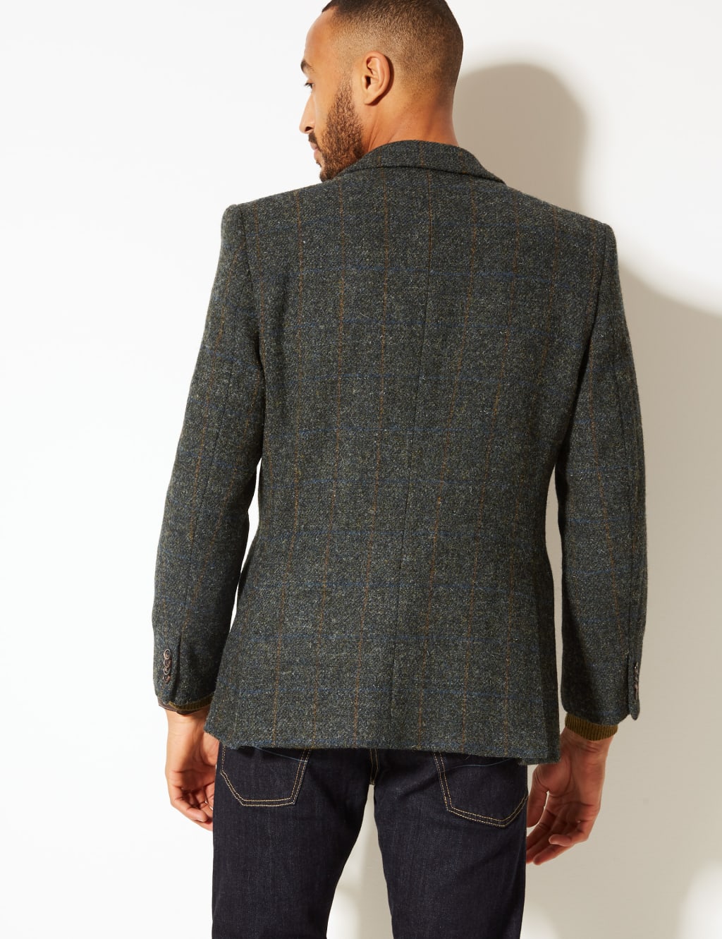 Pure Wool Navy Harris Tweed Tailored Jacket M S Collection Luxury M S