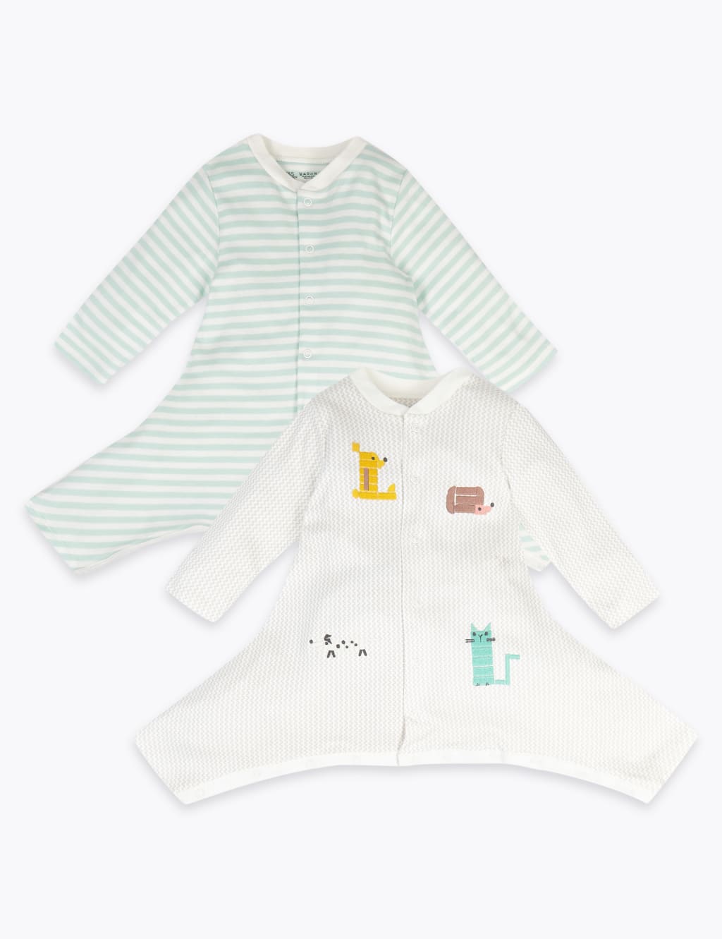 2 Pack Hip Dysplasia Pure Cotton Sleepsuits (7lbs-12 Mths) 1 of 6