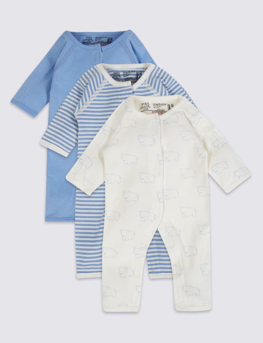 Adaptive 3 Pack Premature Pure Cotton Sleepsuits (3lbs-4lbs) 1 of 6