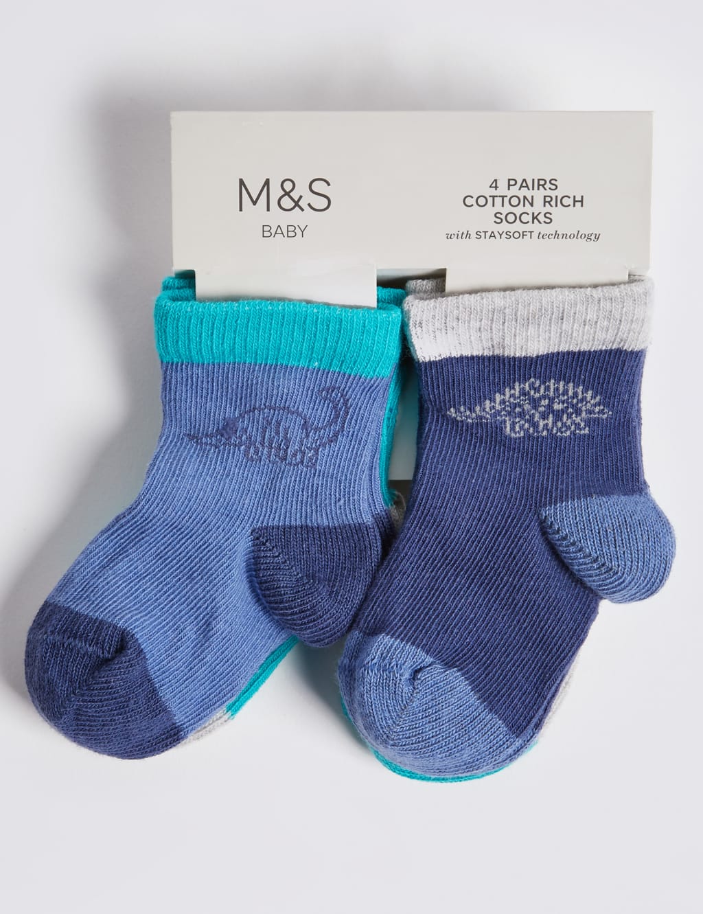 4 Pairs of Dinosaurs Baby Socks 2 of 2