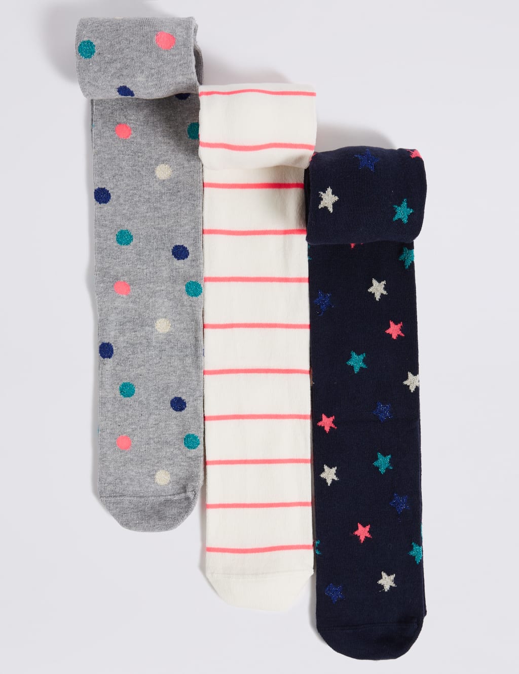 3 Pairs of Patterned Tights (18 Months - 14 Years) 1 of 1