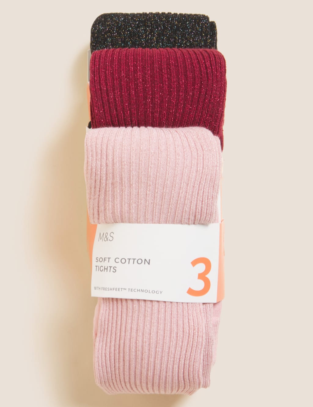3pk Glitter Rib Tights (2-14 Yrs) 1 of 2