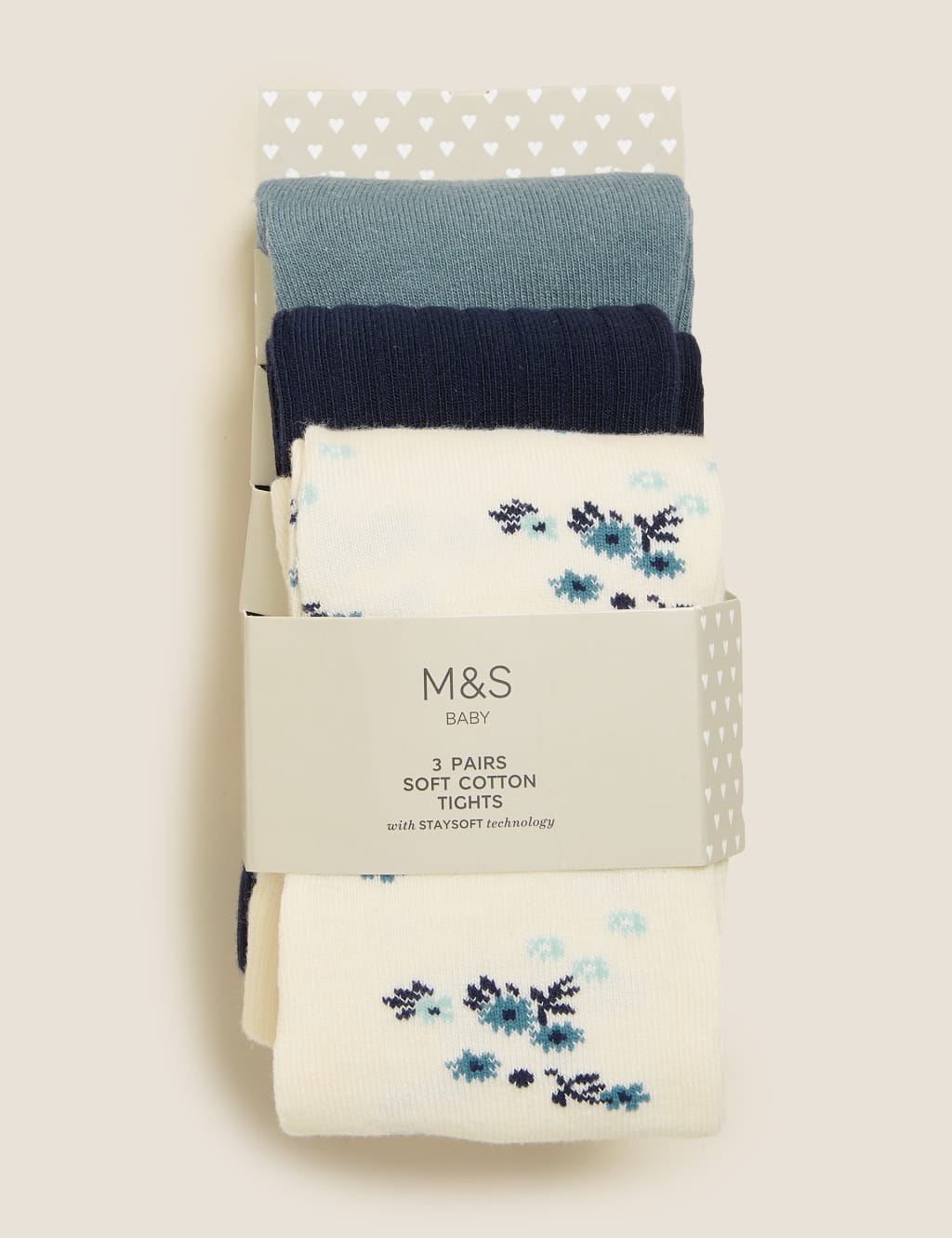 3pk Cotton Jacquard Ribbed Baby Tights (0-2 Yrs) 2 of 3