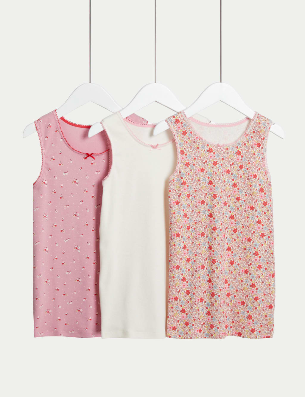 3pk Pure Cotton Floral Vests 2 14 Yrs