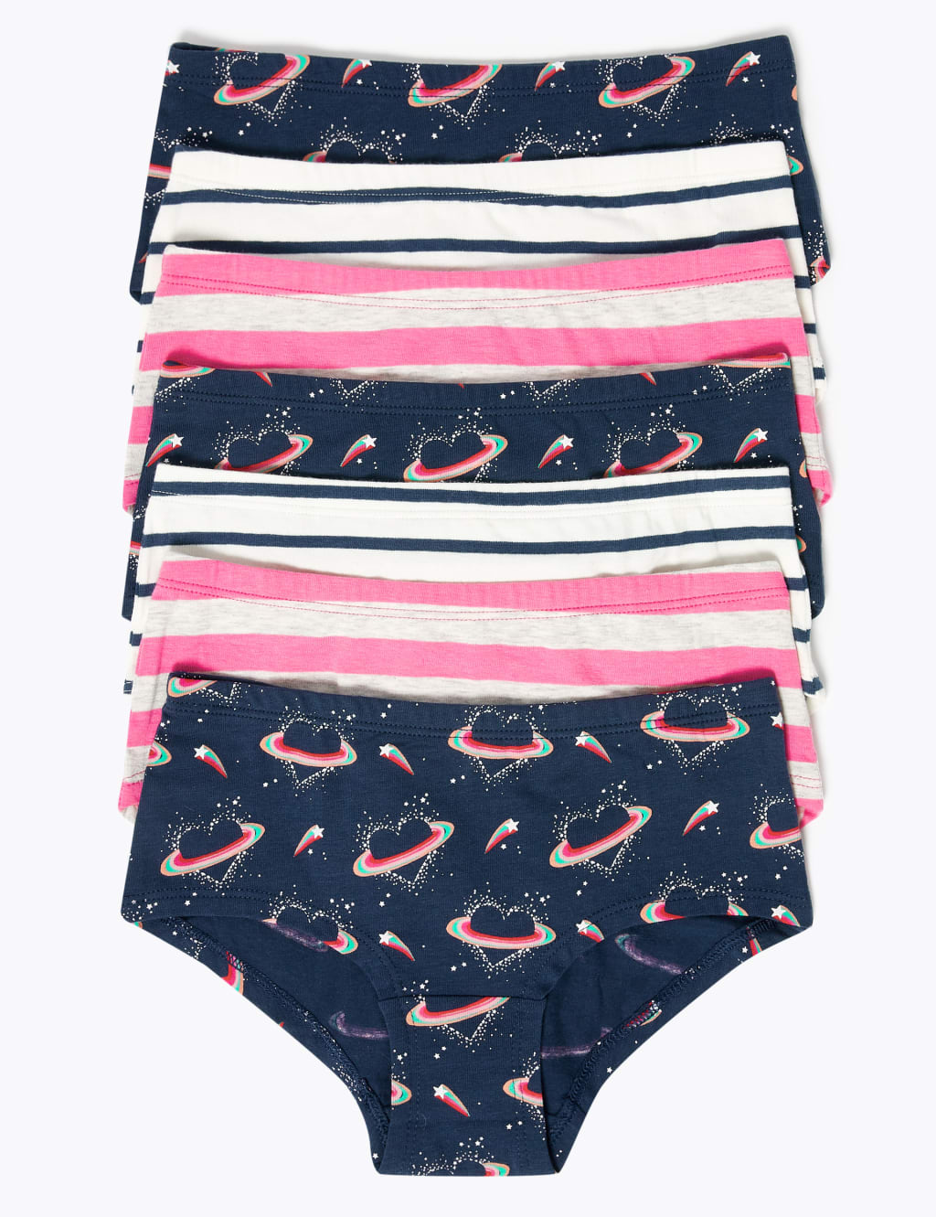 7pk Cotton with Stretch Heart Shorts (2-16 Yrs) 1 of 2