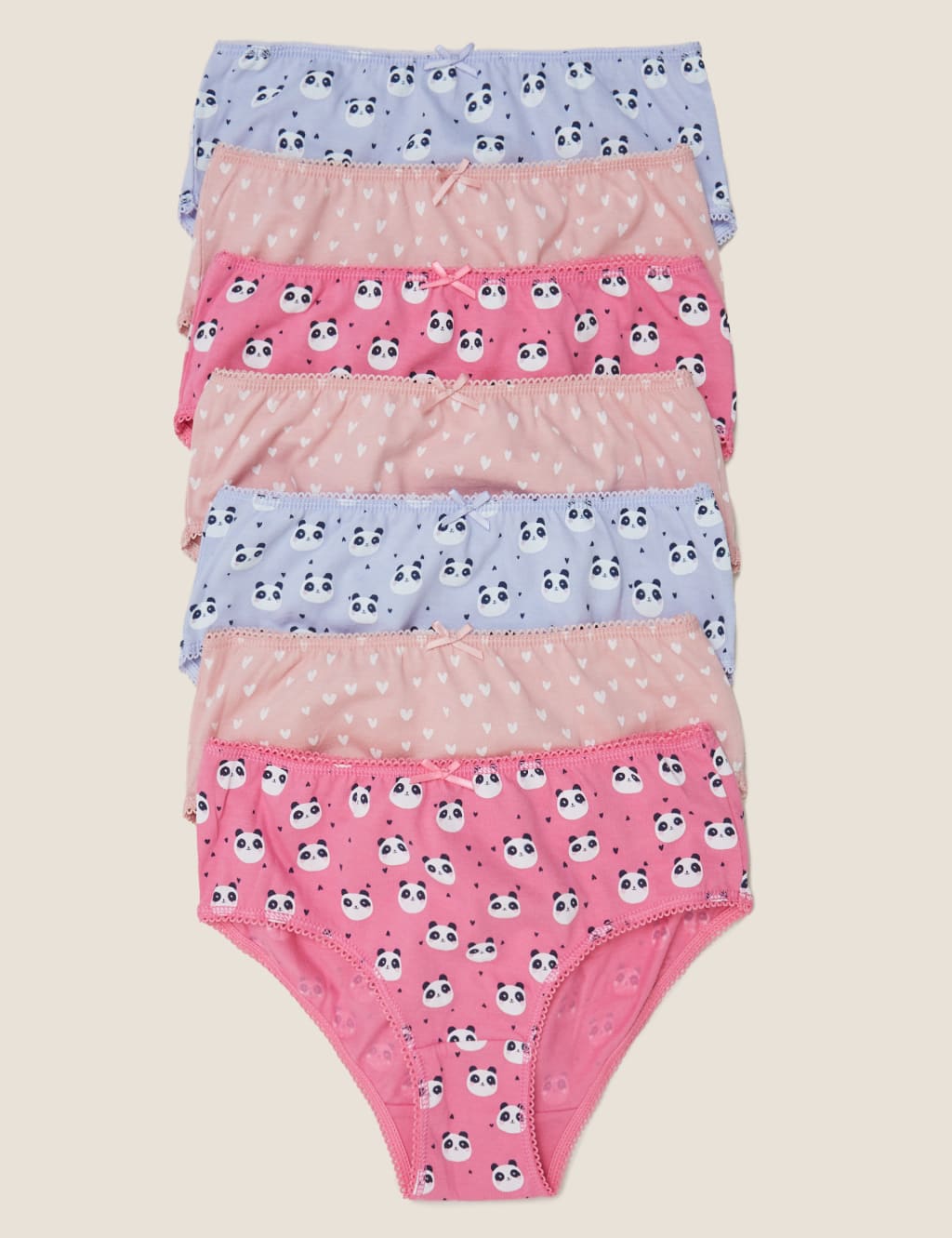 7pk Pure Cotton Panda & Heart Knickers (2-16 Yrs) 1 of 1