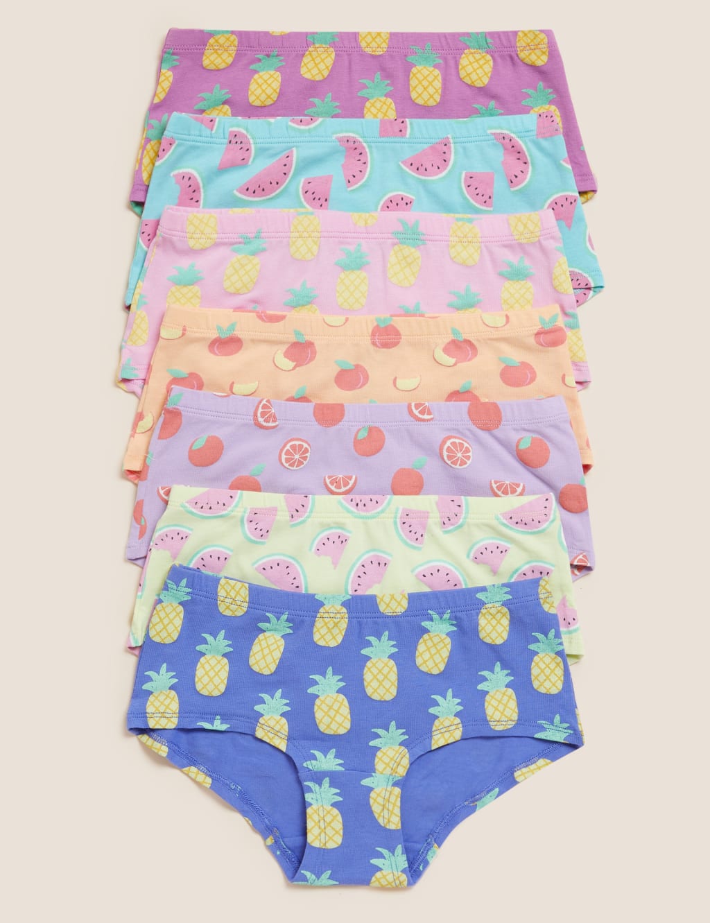 7pk Cotton Rich Fruit Print Shorts (2-16 Yrs) 1 of 1