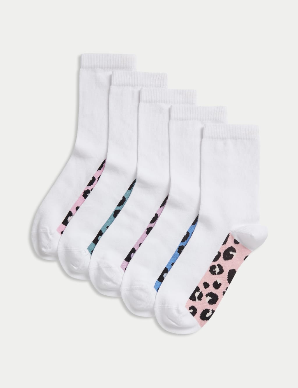 5pk Cotton Rich Leopard Print School Socks (6 Small - 7 Large) 1 of 2