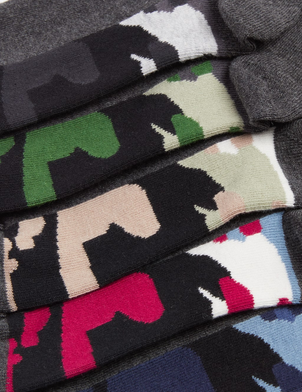 5pk Cotton Rich Camo Sole School Socks (6 Small - 7 Large) 2 of 2