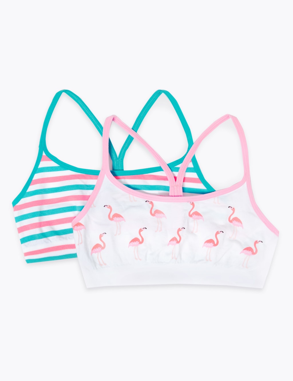 2 Pack Flamingo Print Seamfree Crop Tops (6-16 Yrs) 1 of 2
