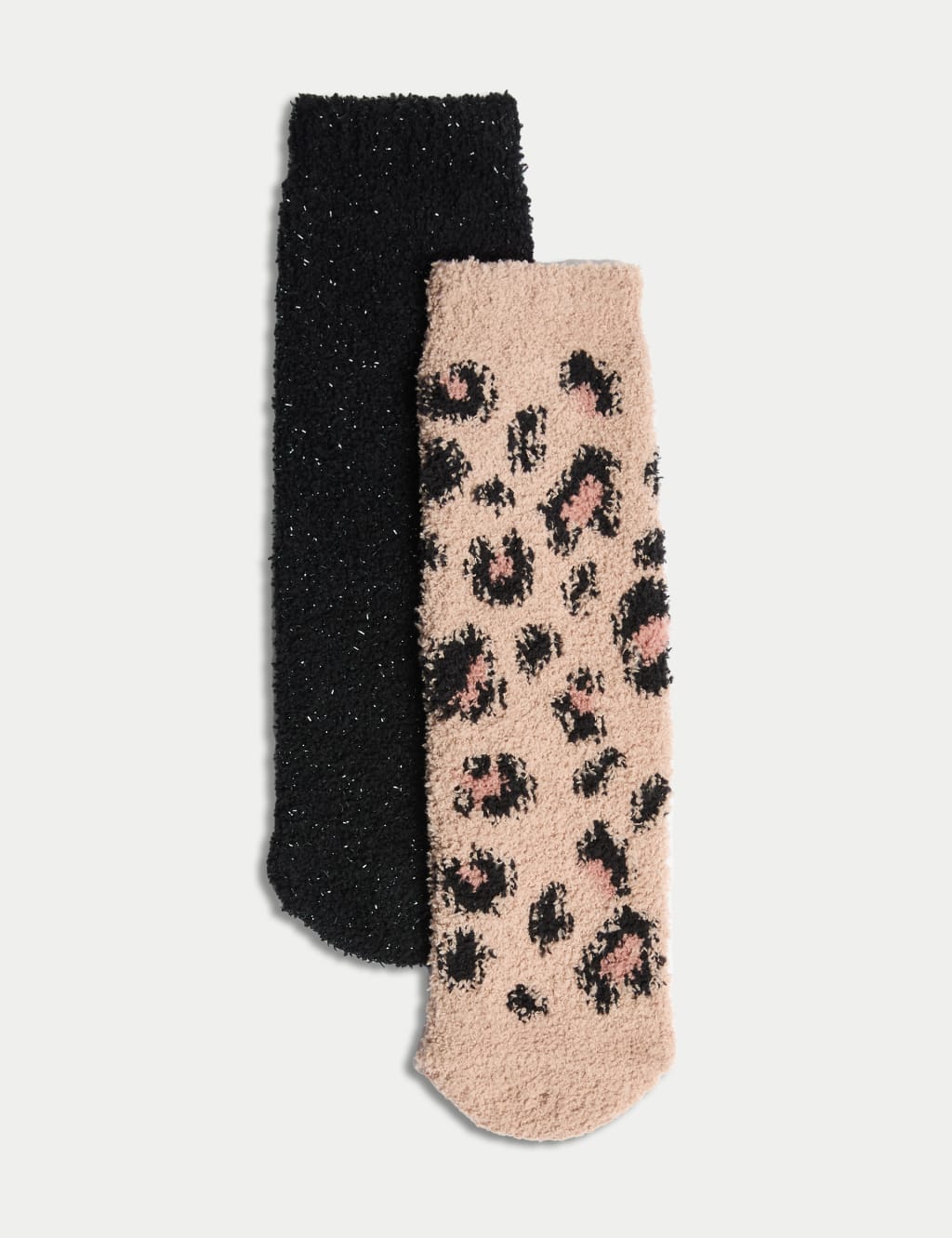 2pk Leopard Glitter Cosy Slipper Socks