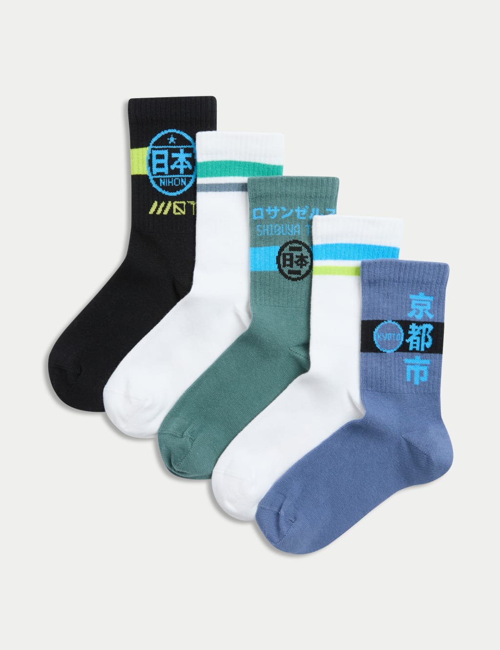 5pk Cotton Rich Anime Sports Socks 6 Small 7 Large M S Collection M S
