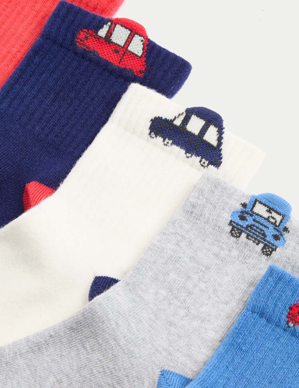 5pk Cotton Rich Car Ribbed Socks (6 Small - 7 Large) 2 of 2
