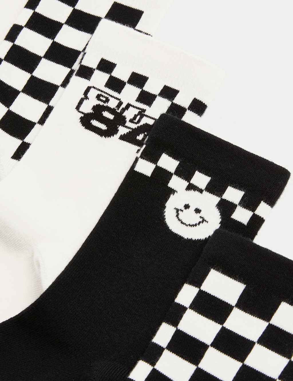 5pk Cotton Rich Checked & Be Happy Socks (6 Small - 7 Large) 2 of 2