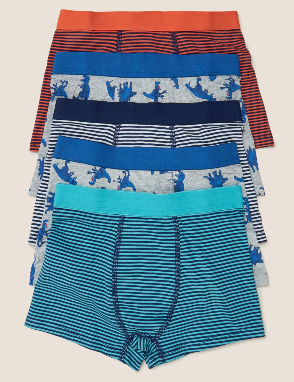 5 Pack Cotton with Stretch Dinosaur Trunks (2-16 Yrs) 1 of 1