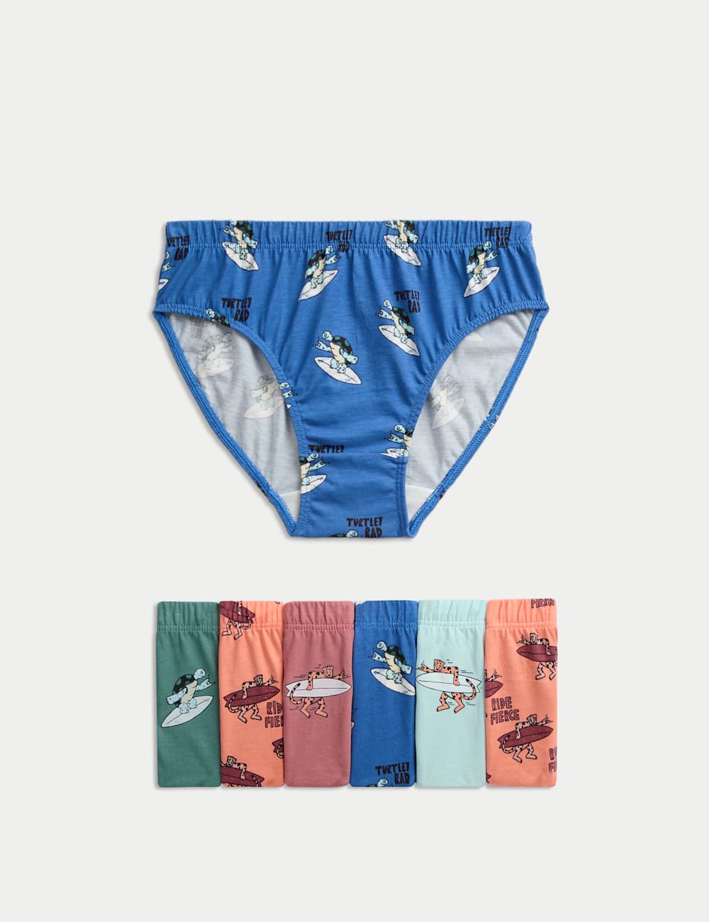 7pk Pure Cotton Surf Animal Briefs (2-8 Yrs) 1 of 2