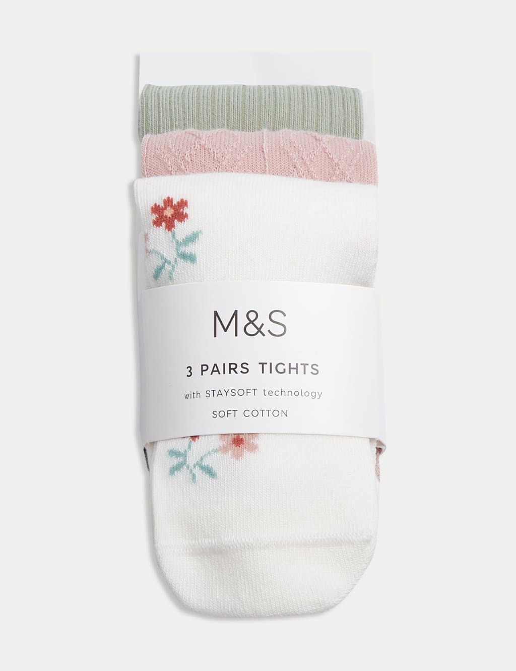 3pk Cotton Rich Floral Ribbed Tights 0 3 Yrs M S Collection M S