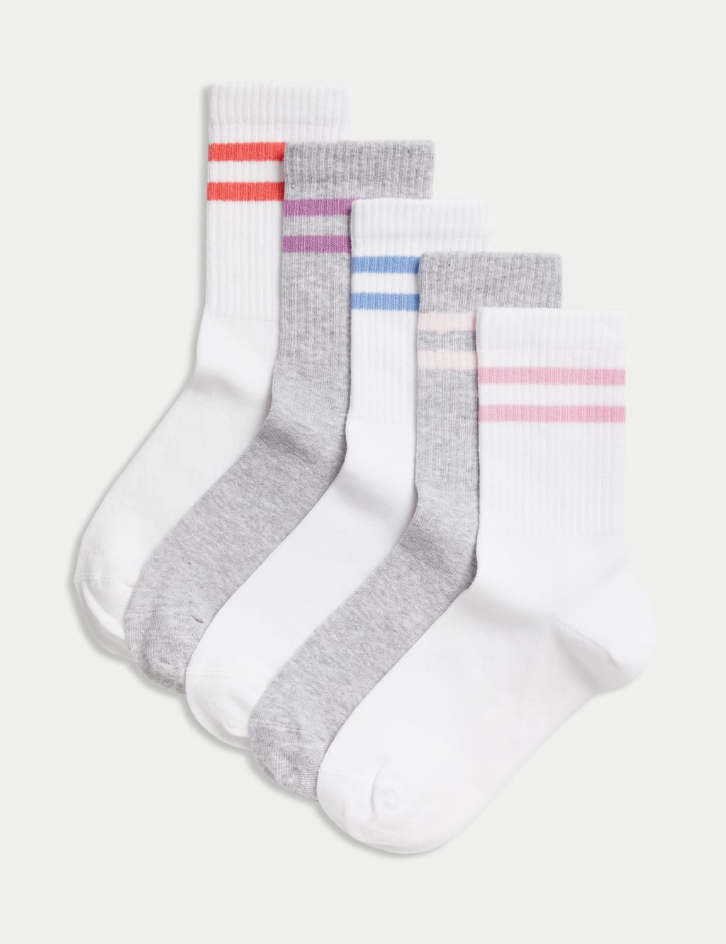 5pk Cotton Rich Ankle Ribbed Stripe Sport Socks 6 Small 7 Large M S Collection M S