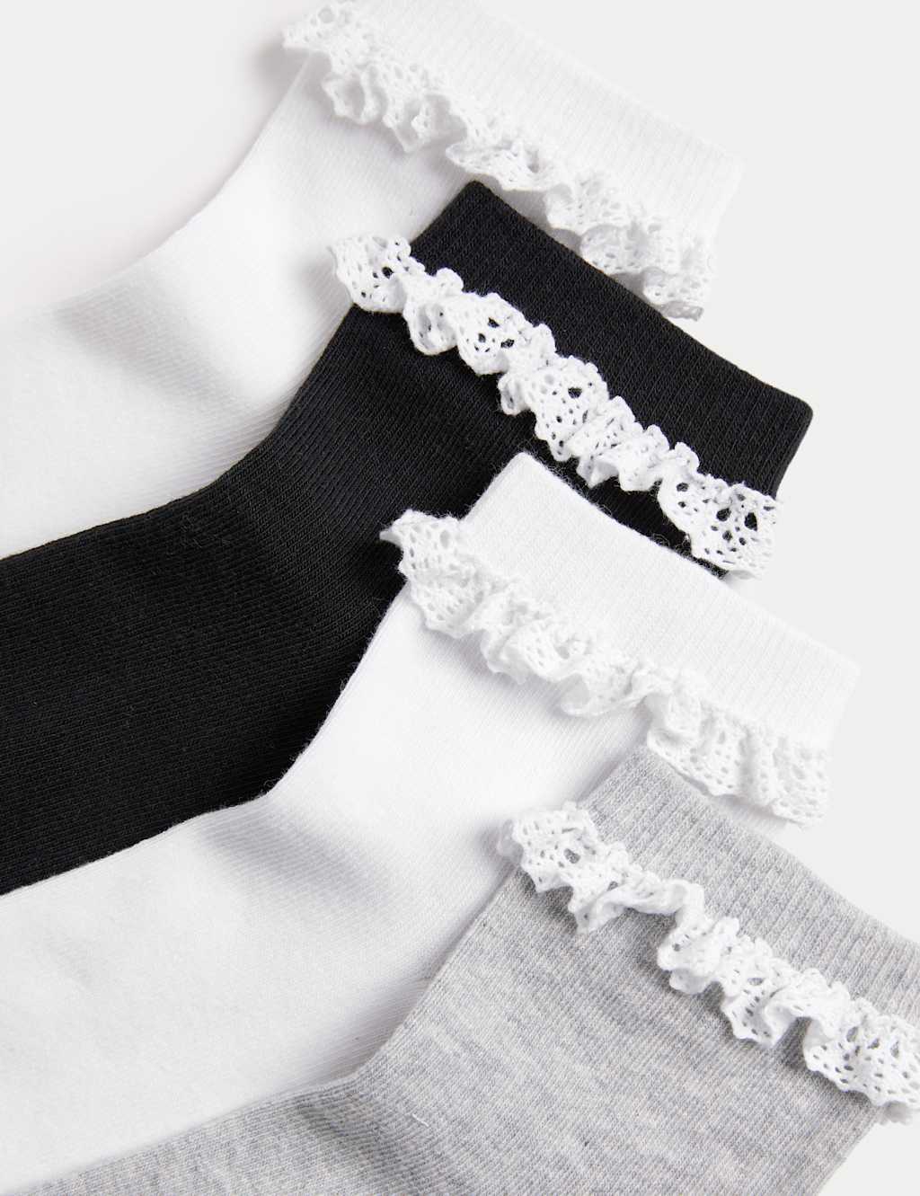 4pk Girls' Cotton Rich Frill Socks (6 Small - 7 Large) 2 of 2