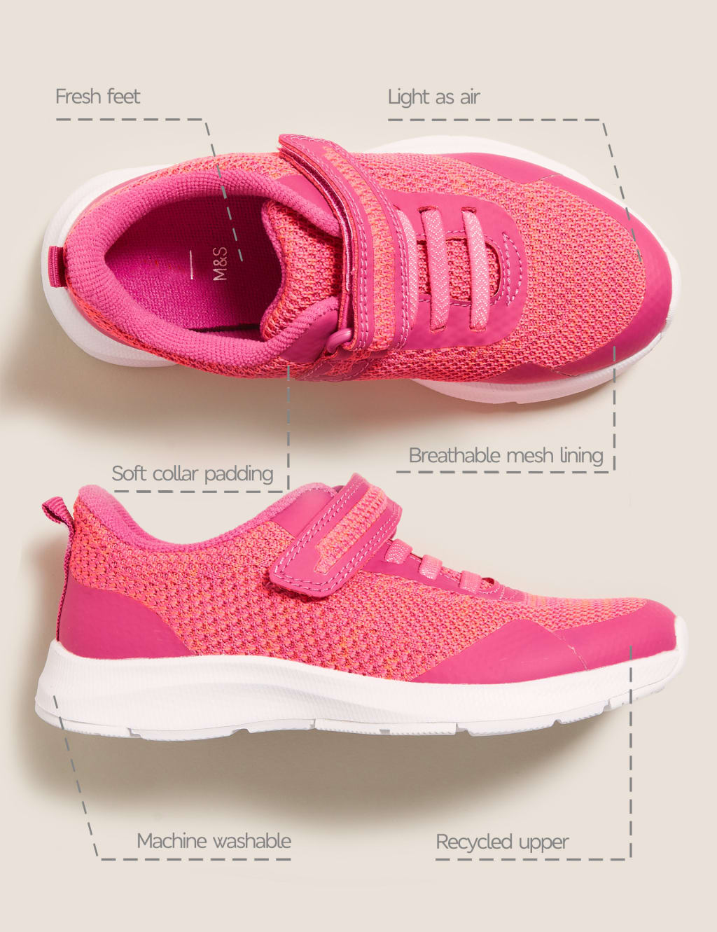 Kids Freshfeet Riptape Trainers 3 Small 3 Large Light As Air M S