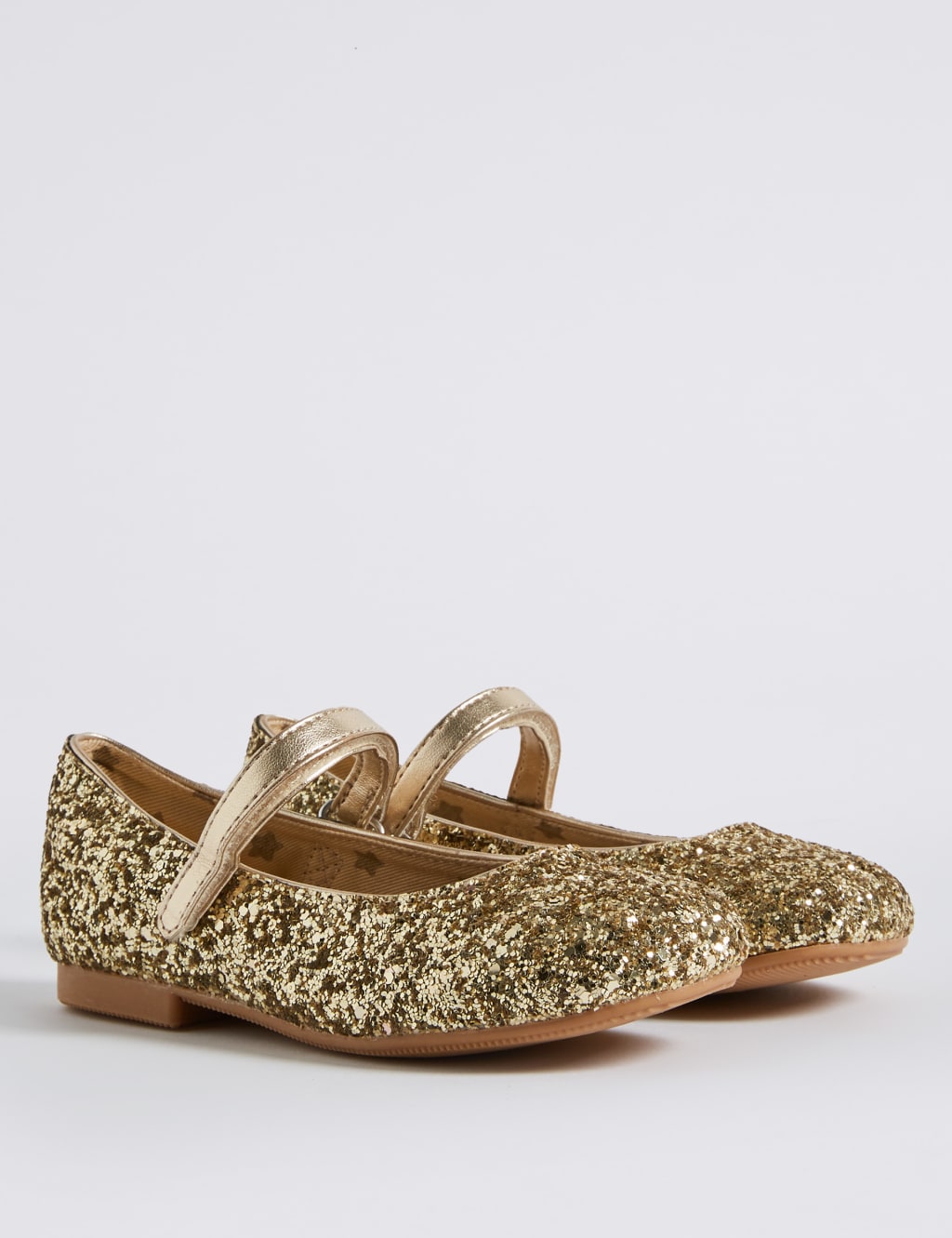 Kids Gold Glitter Cross Bar Shoes M S