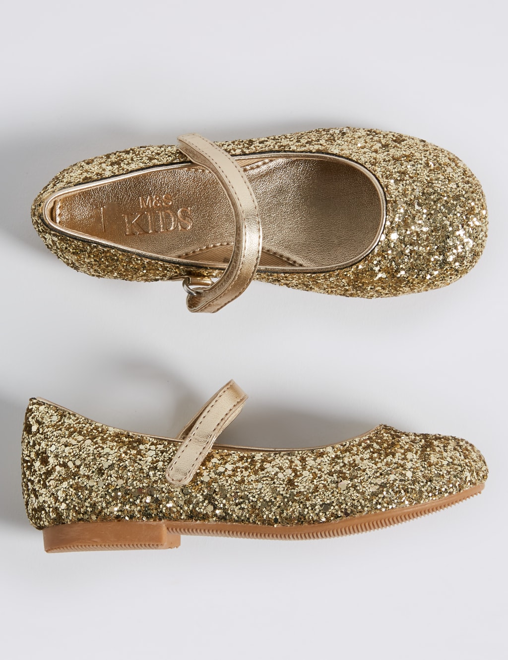 Kids Gold Glitter Cross Bar Shoes M S