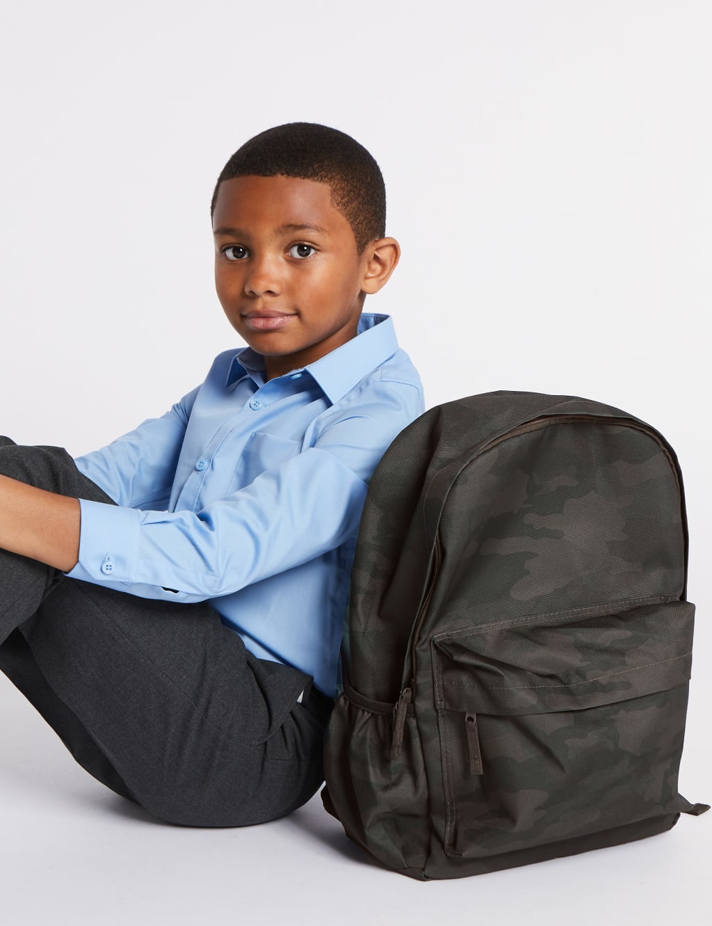 Camo school backpack top
