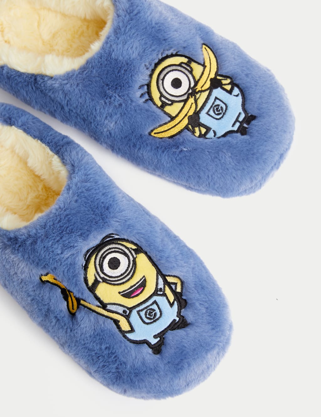 Kids Minions Faux Fur Slippers 9 Small 7 Large