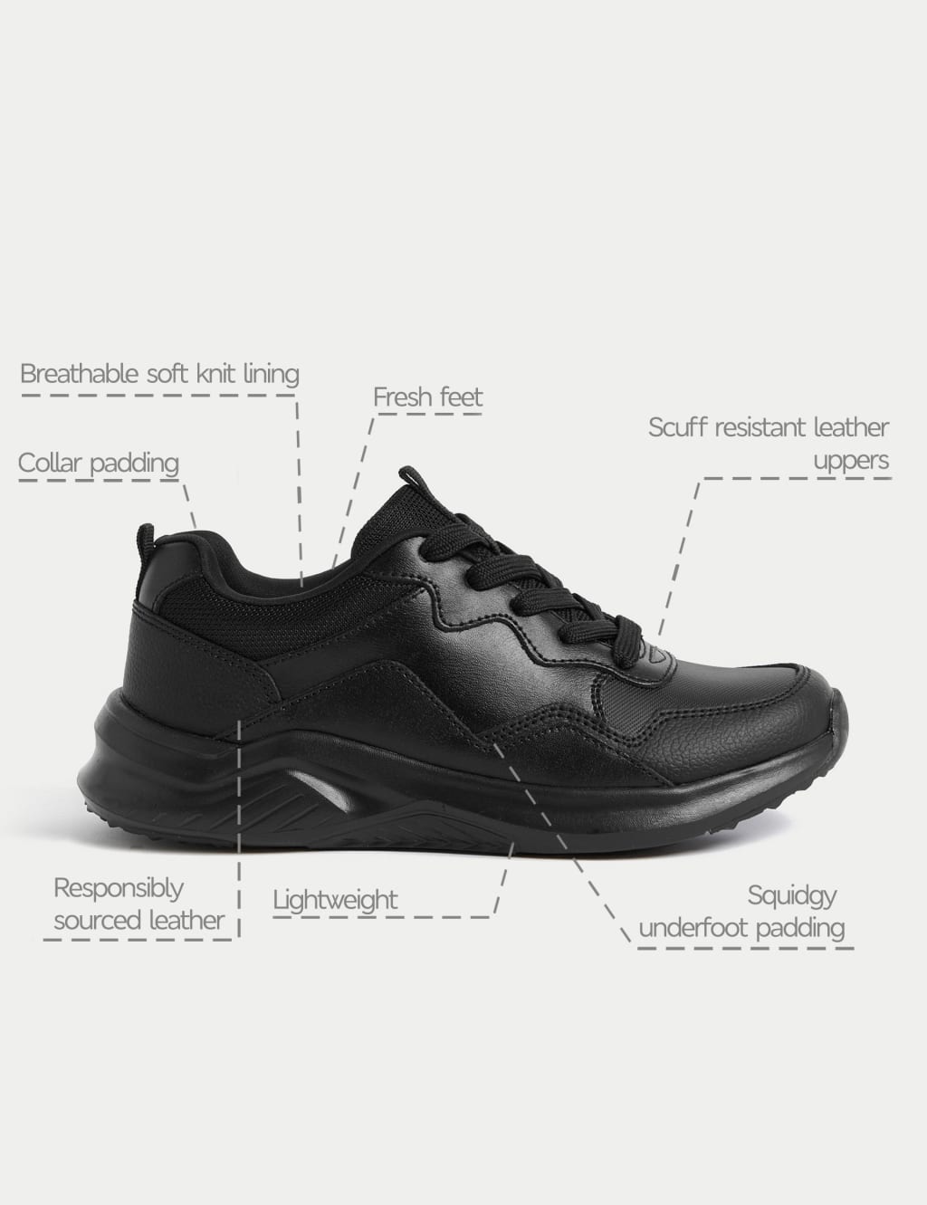 Kids' Leather Lace up School Trainer (2½ Large - 9 Large) 5 of 5