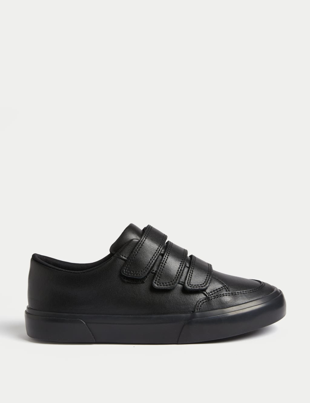 Kids Triple Riptape Leather School Shoes 2 Large 9 Large