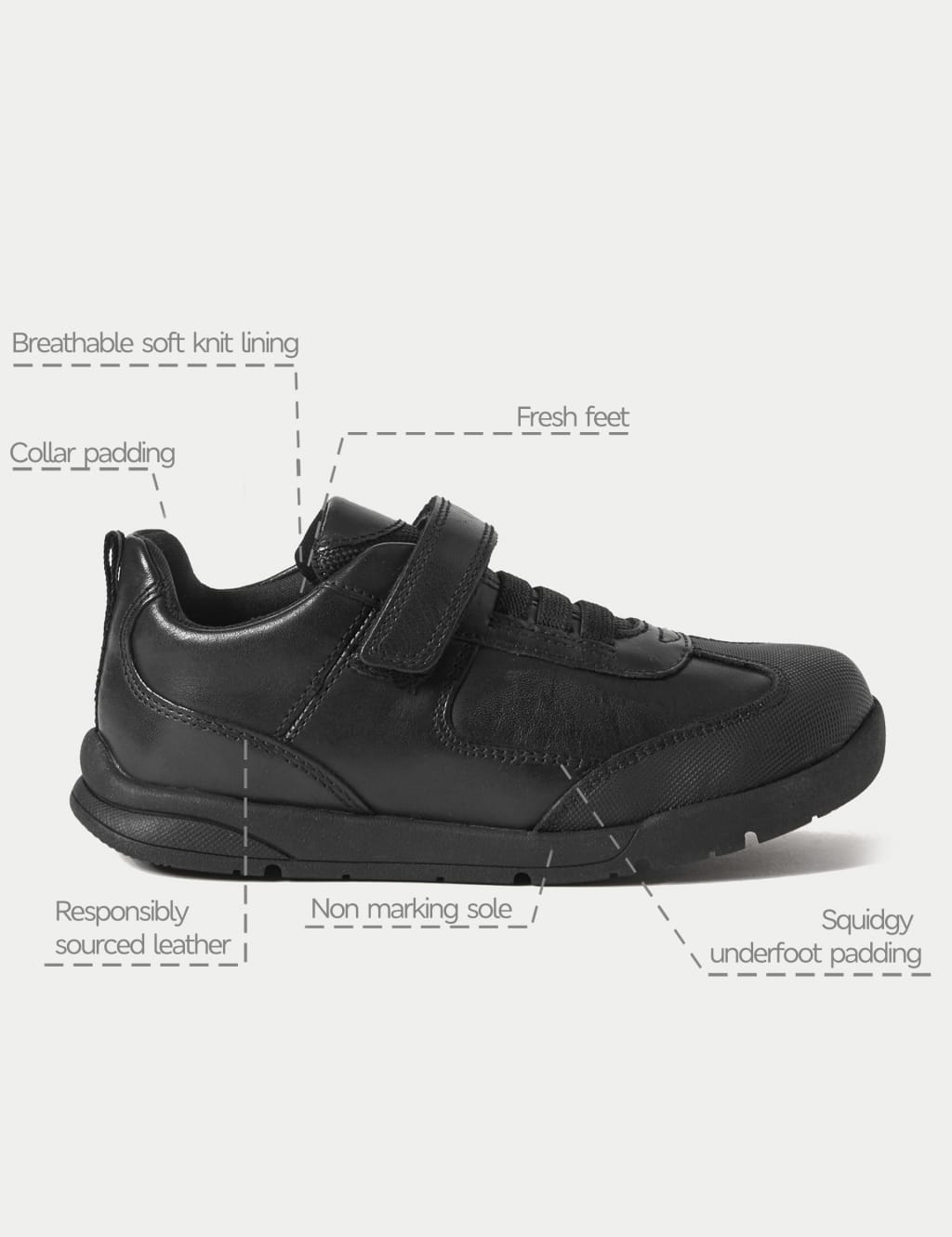 Kids Leather Riptape School Shoes 8 Small 2 Large