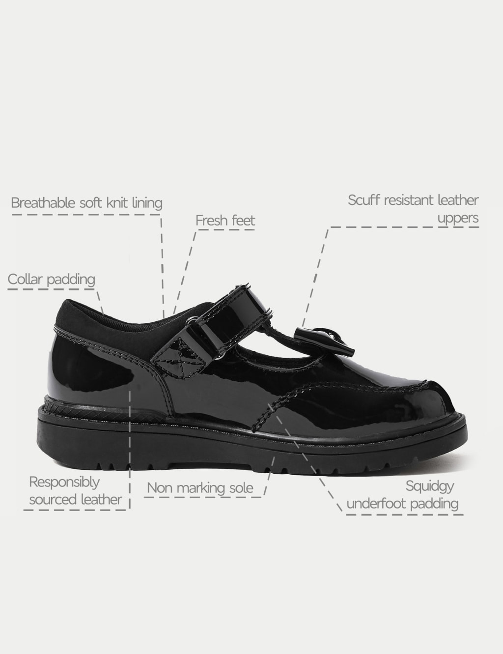 Kids Leather T Bar School Shoes 8 Small 2 Large