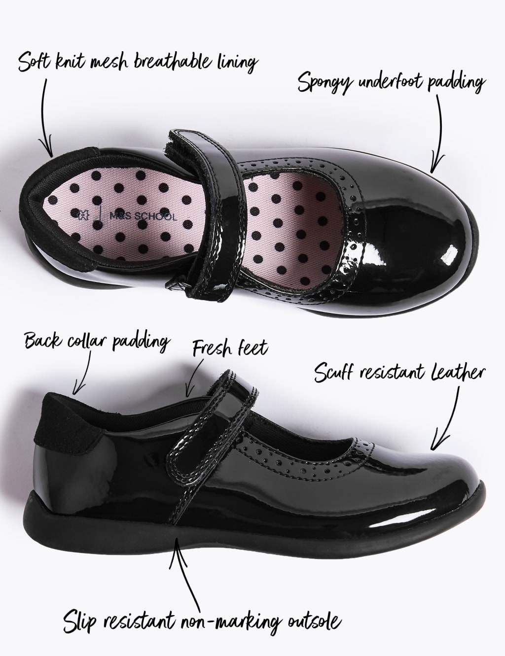 Kids Riptape Leather School Shoes 8 Small 1 Large M S