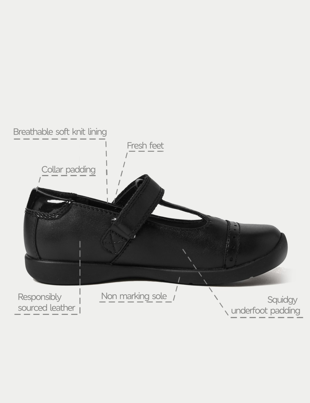 Kids Leather T Bar School Shoes 8 Small 2 Large M S Collection M S