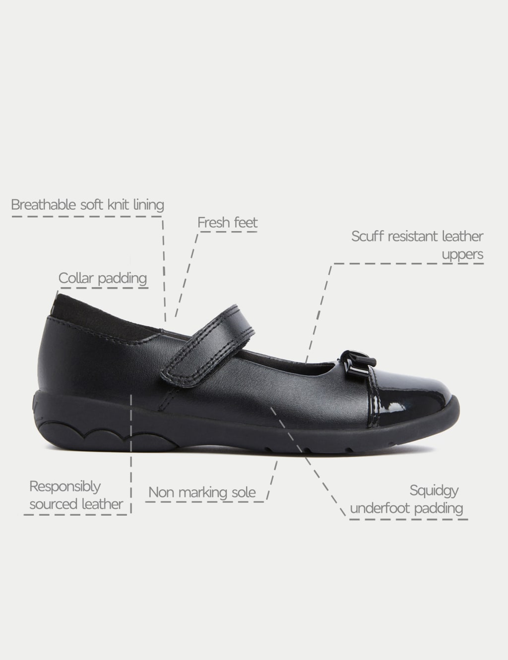 Kids Leather Bow School Shoes 8 Small 2 Large M S Collection M S