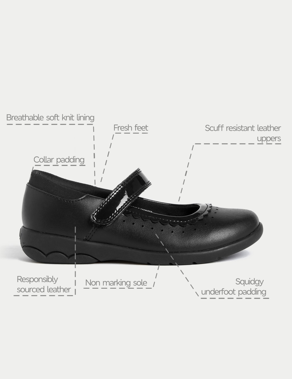Kids' Leather Riptape School Shoes (8 Small - 2 Large) 5 of 5