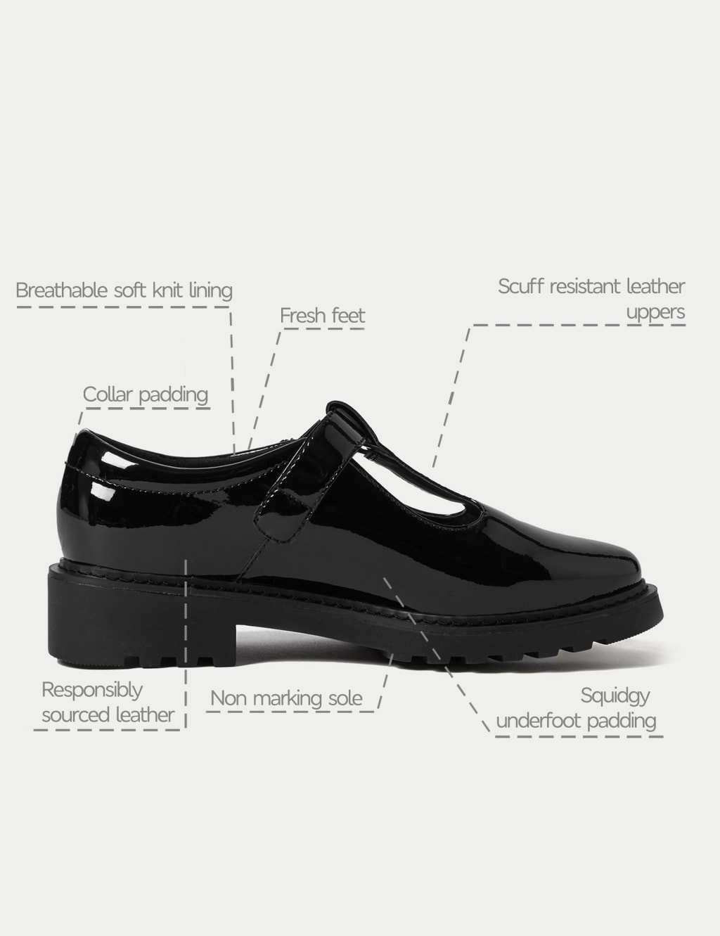 Kids Leather T Bar School Shoes 13 Small 7 Large