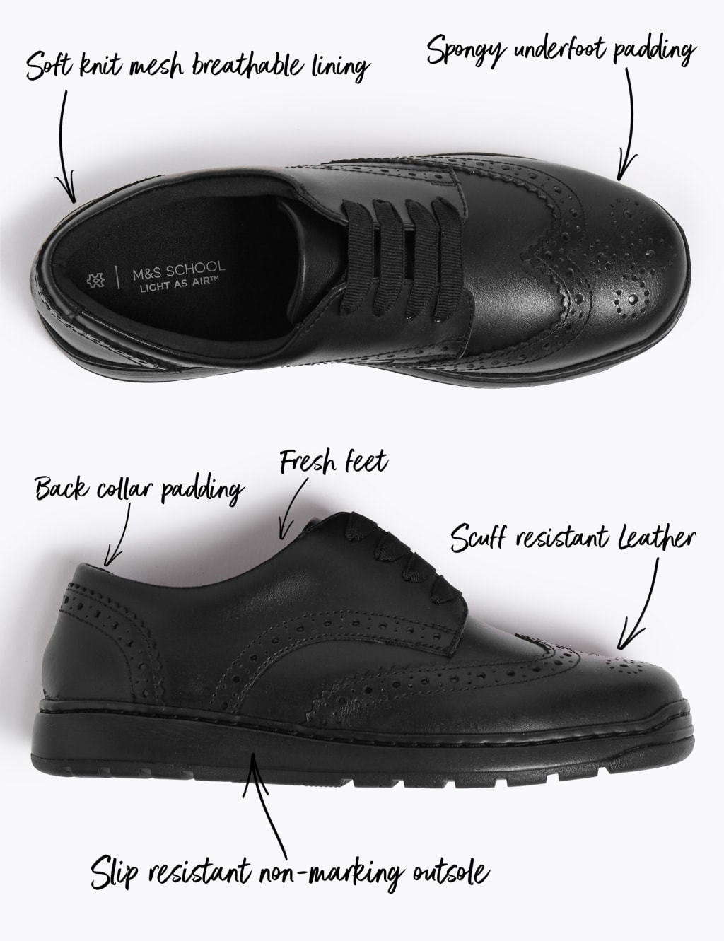 Kids Leather School Shoes 13 Small 7 Large Light As Air M S
