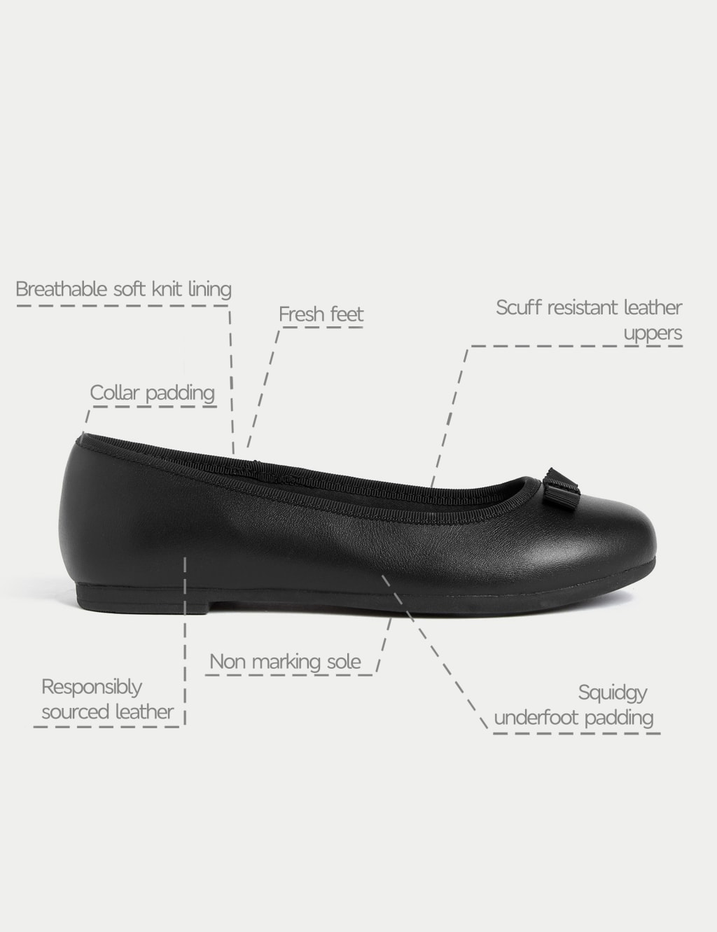 Kids Leather Ballerina Bow School Shoes 2 Large 7 Large M S Collection M S