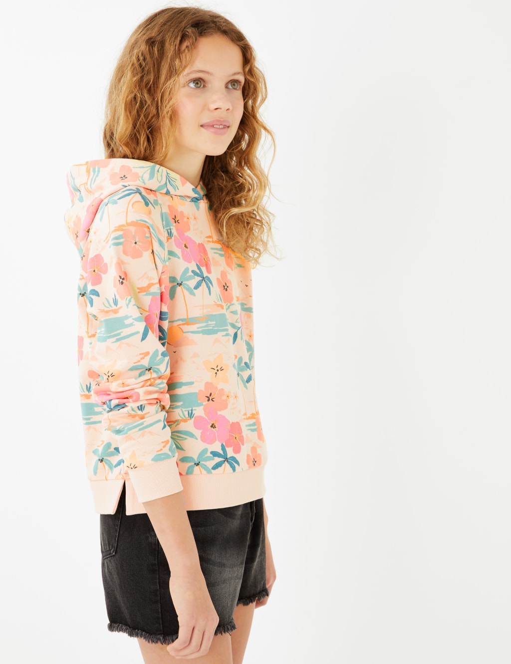 Pure Cotton Floral Hooded Sweatshirt (6-16 Yrs) 4 of 4
