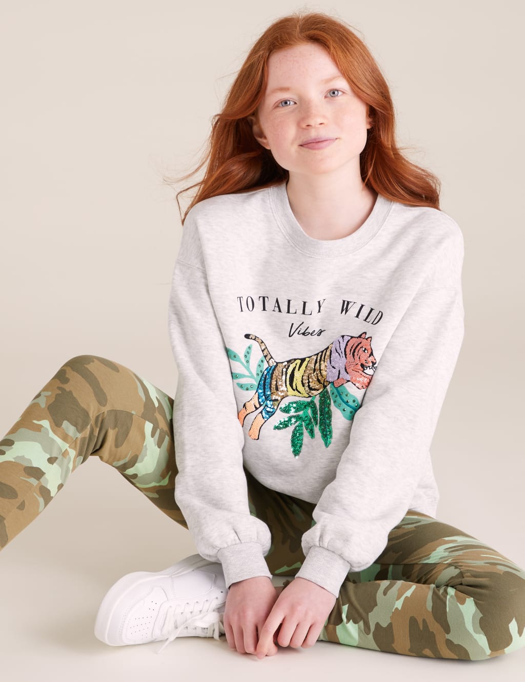 Cotton Leopard Sequin Sweatshirt (6-16 Yrs) 1 of 4