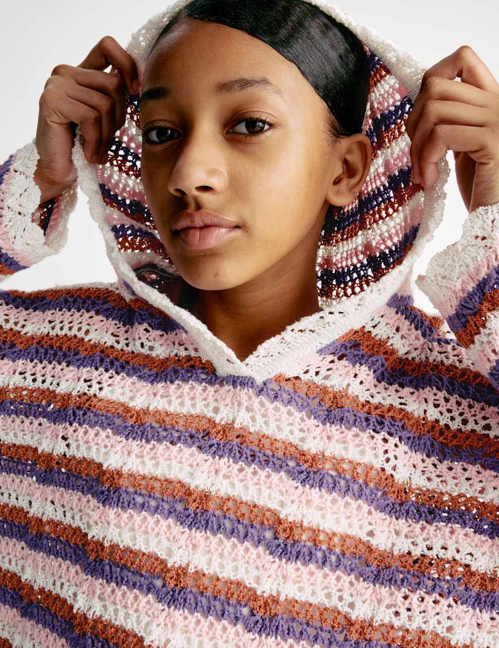 Cotton Blend Striped Knitted Hoodie (6-16 Yrs) 1 of 12