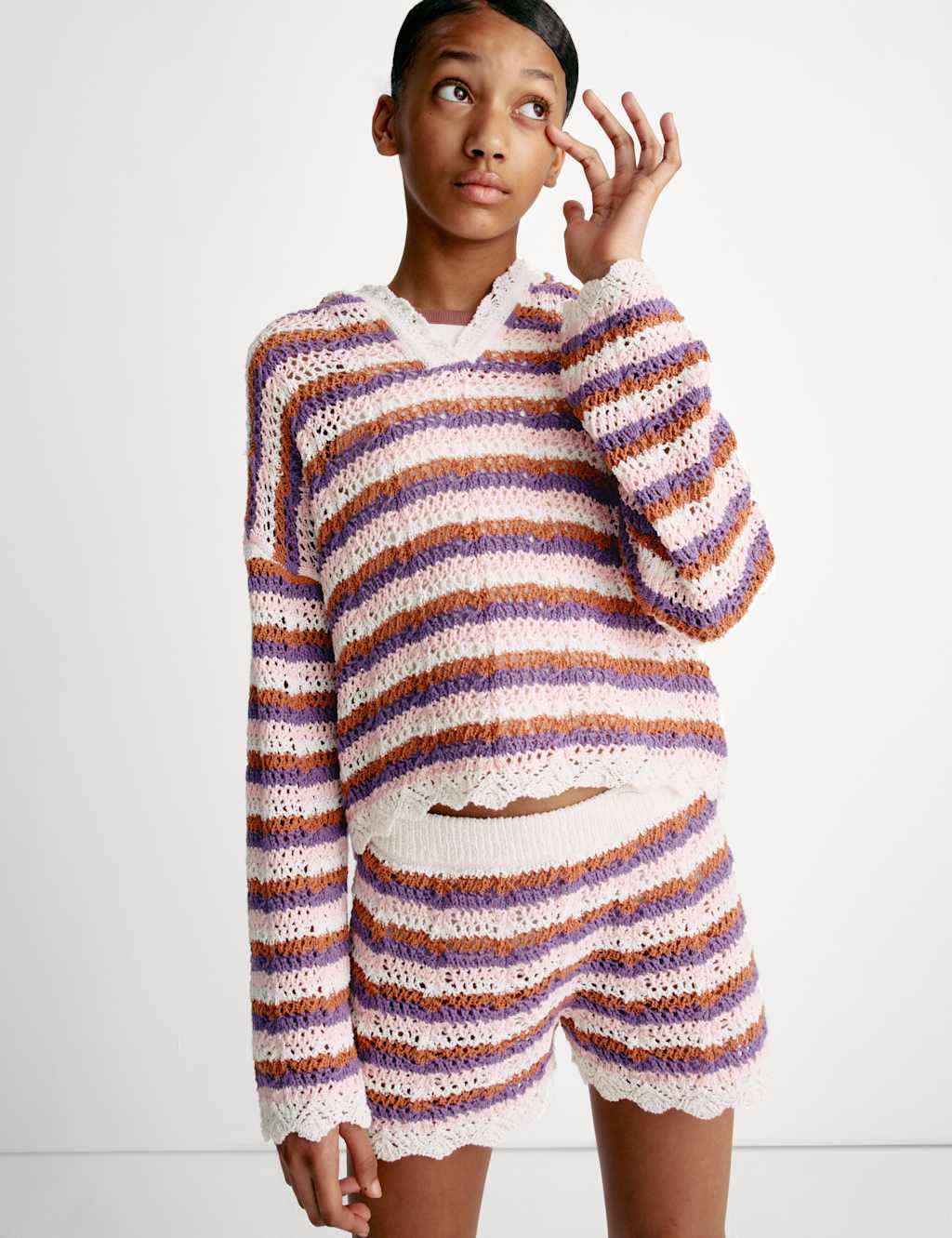Cotton Blend Striped Knitted Hoodie (6-16 Yrs) 3 of 12