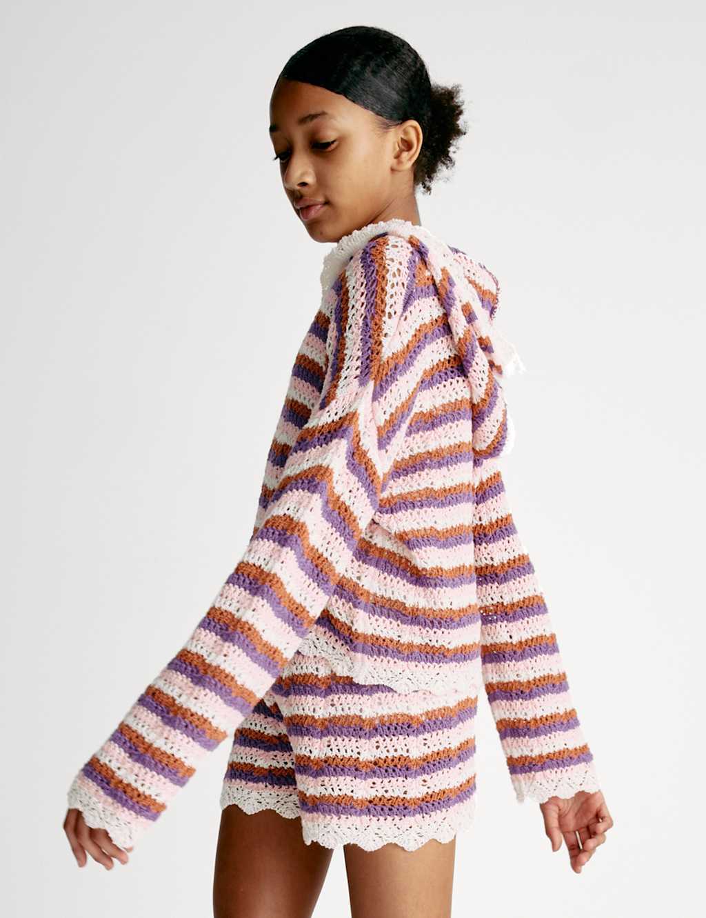 Cotton Blend Striped Knitted Hoodie (6-16 Yrs) 6 of 12