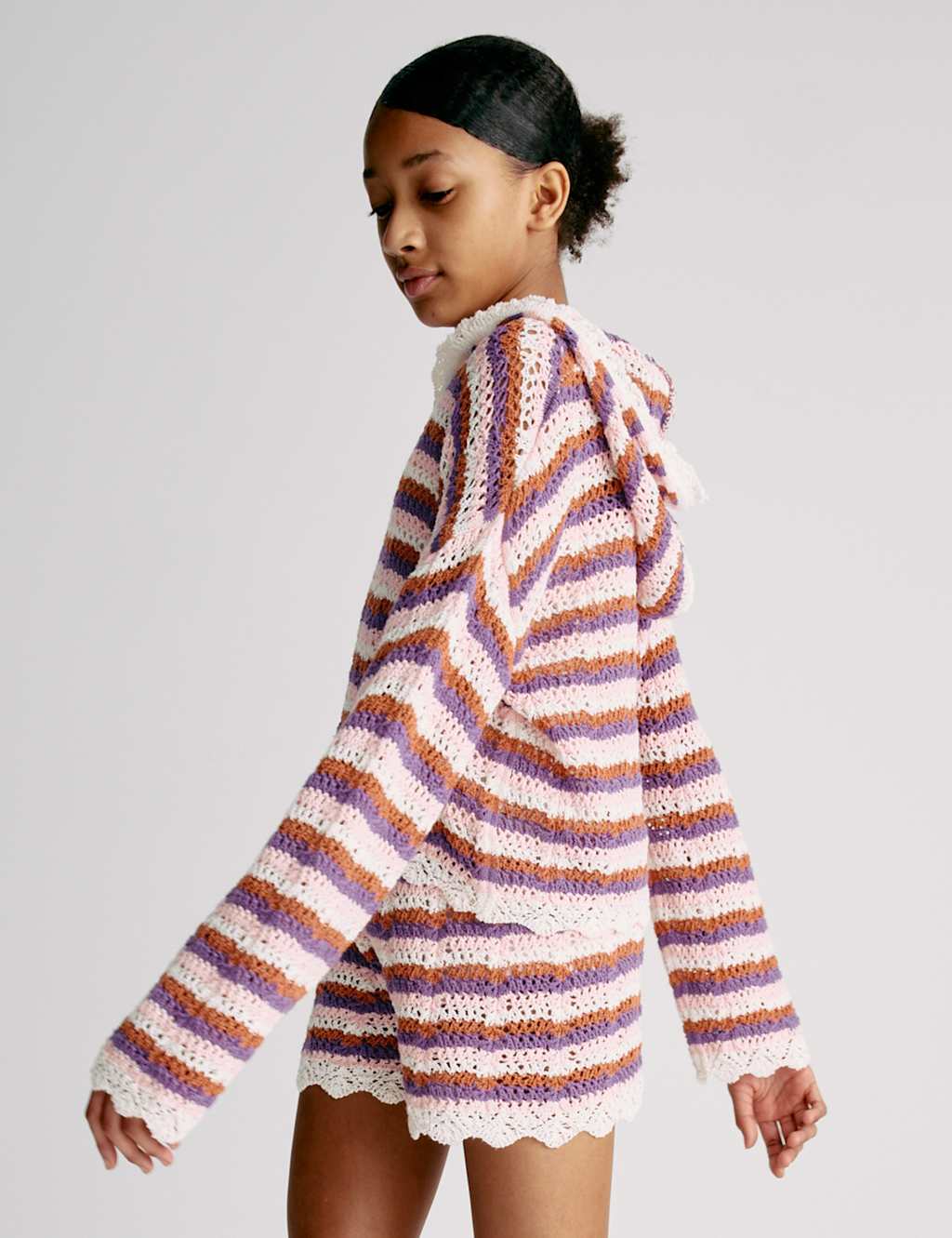 Cotton Blend Striped Knitted Hoodie (6-16 Yrs) 10 of 12
