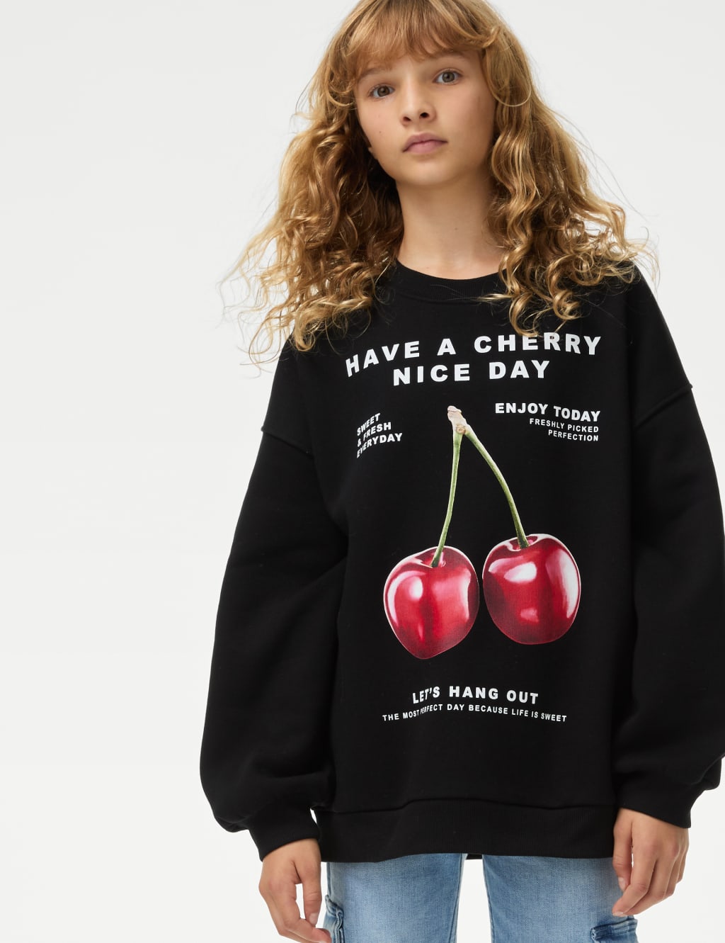 Cotton Rich Cherry Print Sweatshirt 6 16 Yrs M S Collection M S