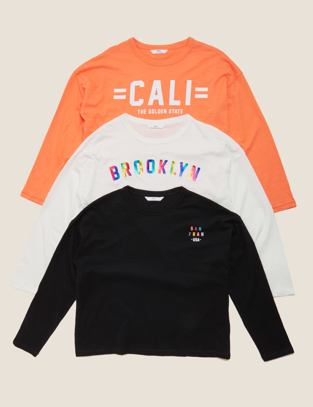 3pk Pure Cotton Slogan Tops (6-16 Yrs) 1 of 5