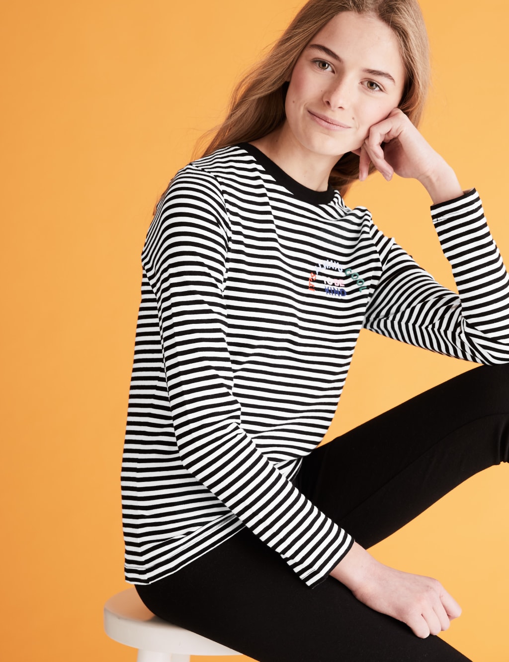 Organic Pure Cotton Striped Slogan Top (6-14 Yrs) 1 of 4