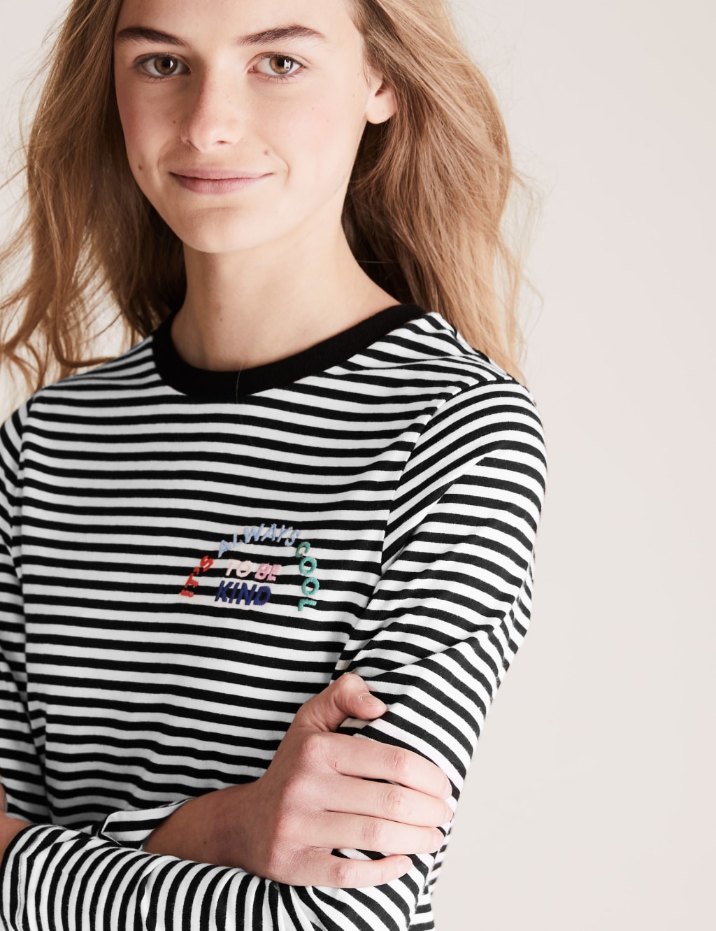 Organic Pure Cotton Striped Slogan Top (6-14 Yrs) 3 of 4